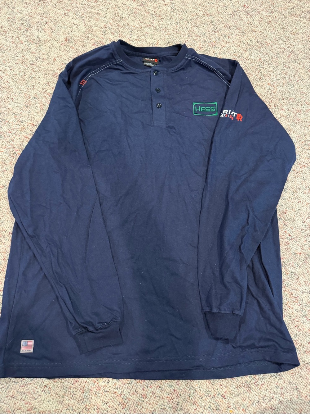 Ariat Navy Long-Sleeve Henley with Embroidered Logos fr